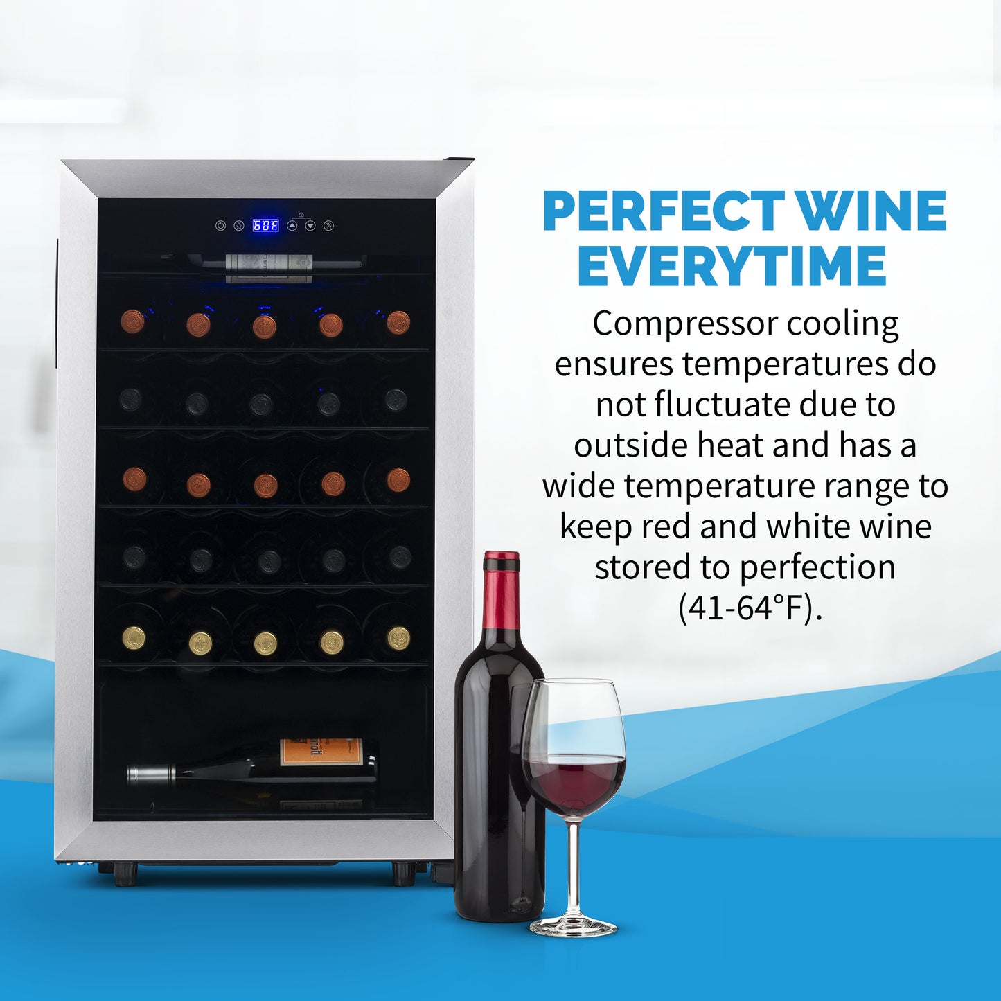 Newair Freestanding 33 Bottle Compressor Wine Fridge in Stainless Steel, Adjustable Racks NWC033SS01-Wine Fridges-The Wine Cooler Club