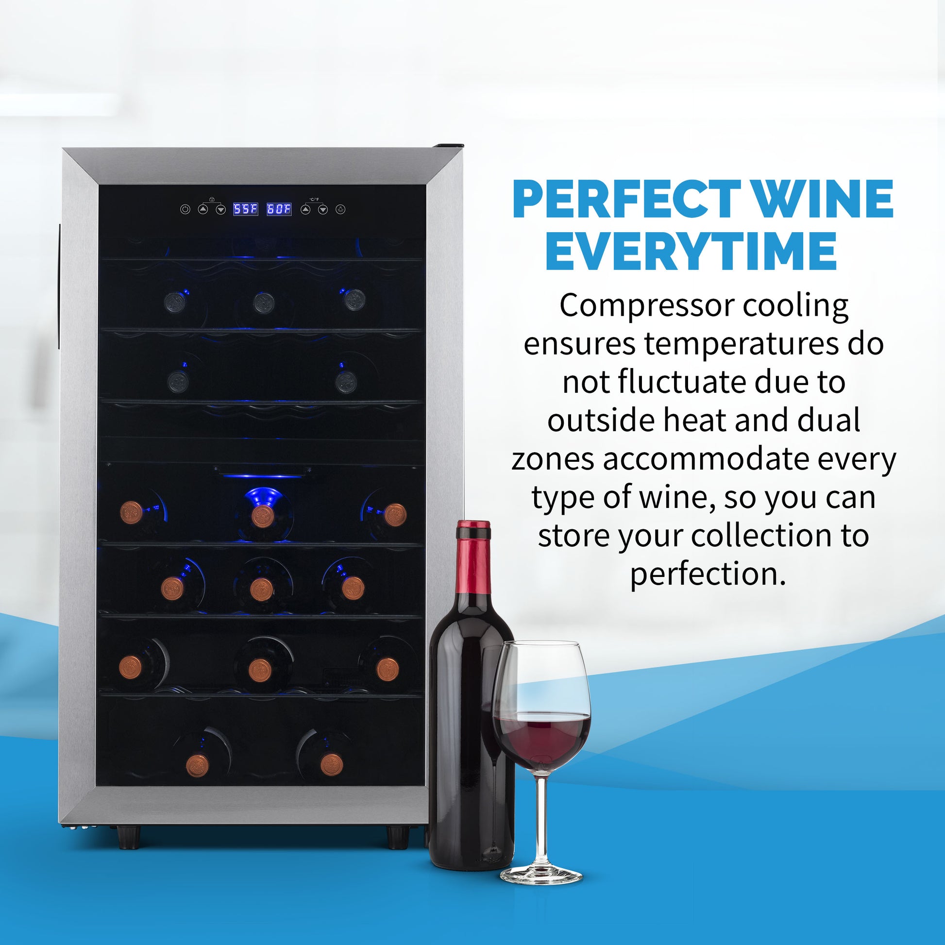 Newair Freestanding 43 Bottle Dual Zone Wine Fridge in Stainless Steel with Adjustable Racks NWC043SS00-Wine Fridges-The Wine Cooler Club