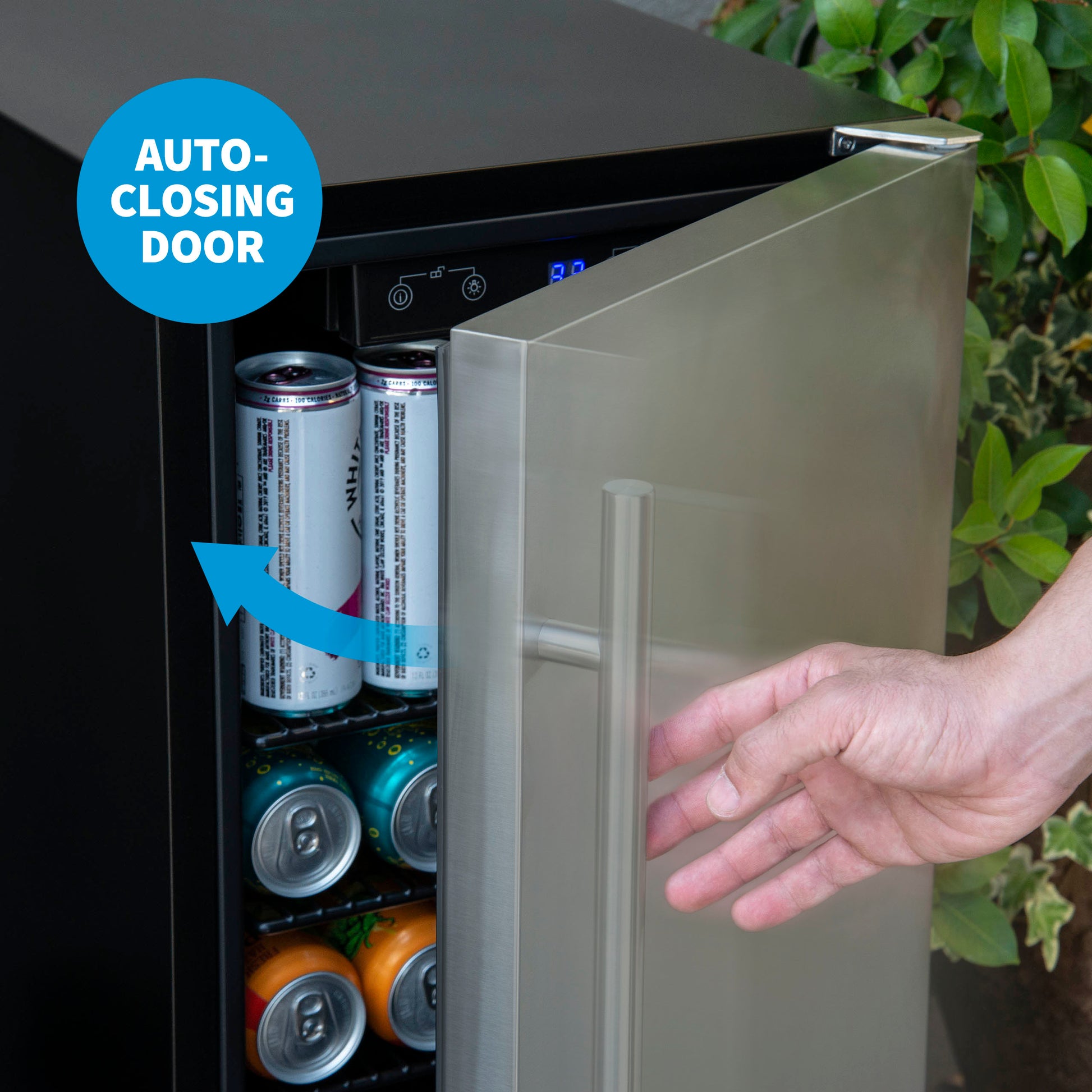 Newair 15” Built-in 90 Can Outdoor Beverage Fridge in Weatherproof Stainless Steel with Auto-Closing Door and Easy Glide Casters NOF090SS00-Beverage Fridges-The Wine Cooler Club