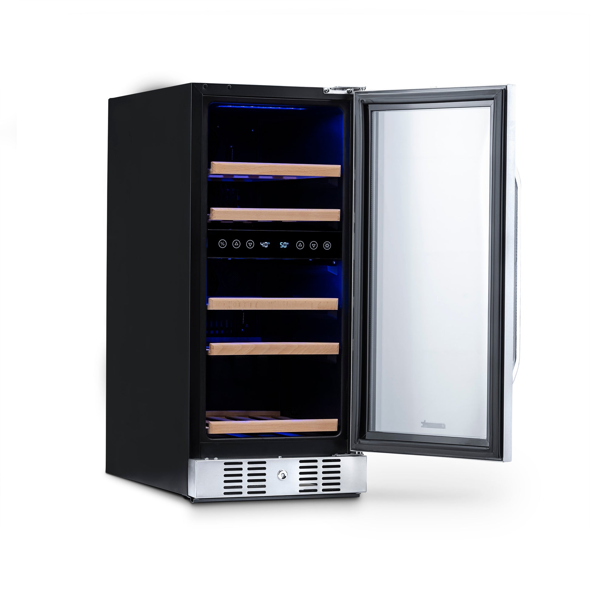 Newair 15” Built-in 29 Bottle Dual Zone Wine Fridge in Stainless Steel, Quiet Operation with Beech Wood Shelves AWR-290DB-Wine Fridges-The Wine Cooler Club