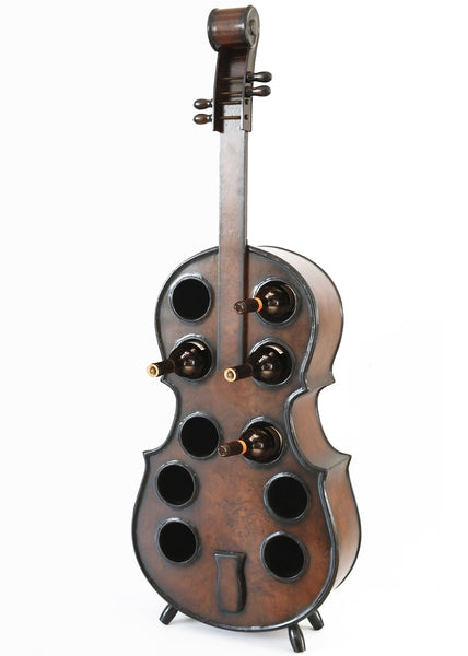 Decorative 10 Bottle Wooden Cello Shaped Wine Rack 53" Inch Floor Violin QI003607L-Wine Bottle Holders-The Wine Cooler Club