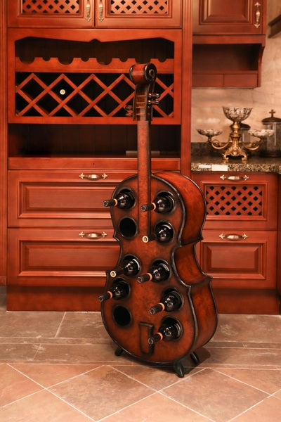 Decorative 10 Bottle Wooden Cello Shaped Wine Rack 53" Inch Floor Violin QI003607L-Wine Bottle Holders-The Wine Cooler Club