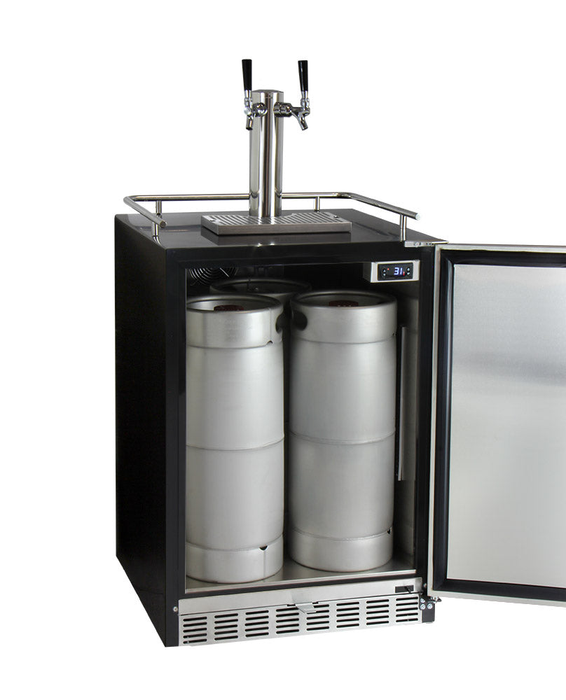 24" Wide Kombucha Dual Tap Black Commercial Built-In Right Hinge Kegerator-Kegerators-The Wine Cooler Club