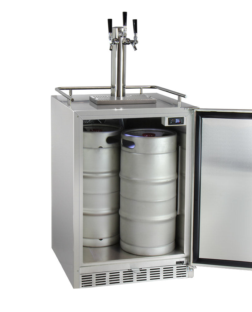 24" Wide Triple Tap All Stainless Steel Outdoor Built-In Digital Left Hinge Kegerator with Kit-Kegerators-The Wine Cooler Club