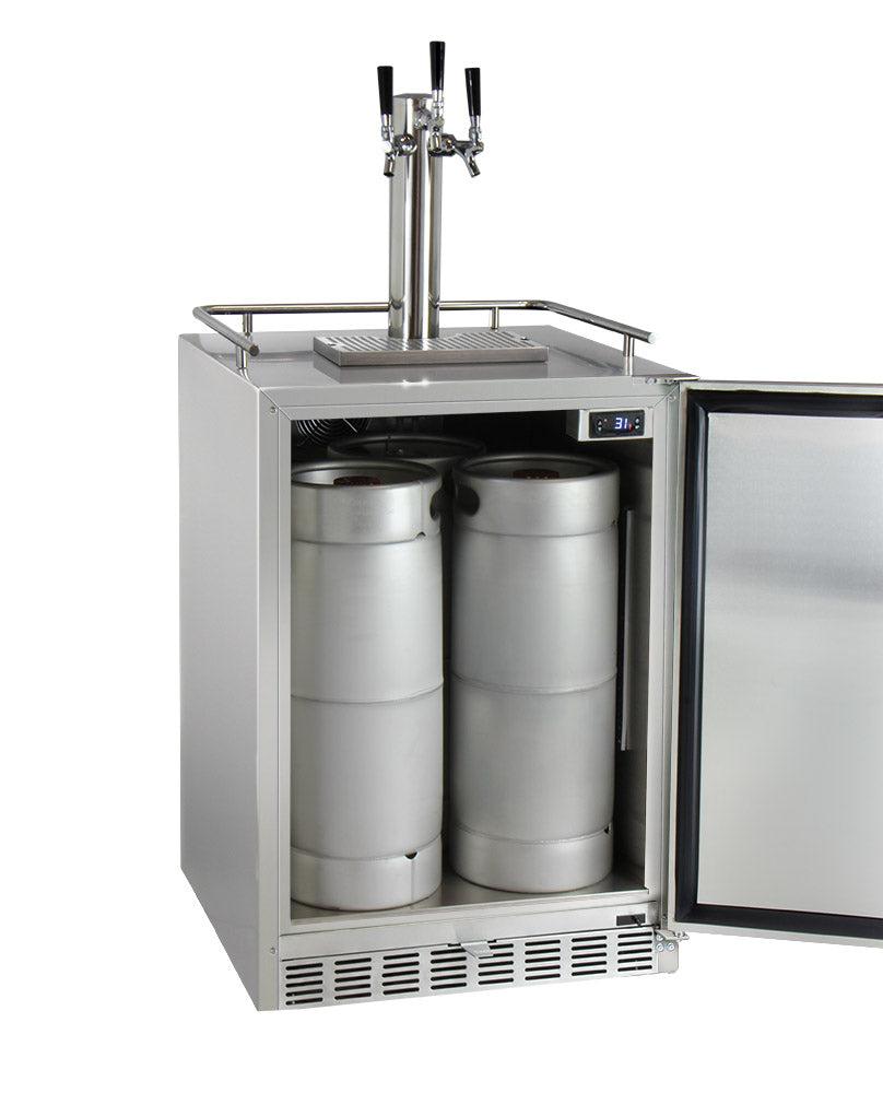 24" Wide Triple Tap All Stainless Steel Outdoor Built-In Digital Left Hinge Kegerator with Kit-Kegerators-The Wine Cooler Club