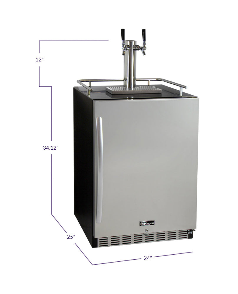 24" Wide Dual Tap Stainless Steel Built-In Right Hinge Kegerator with Kit-Kegerators-The Wine Cooler Club