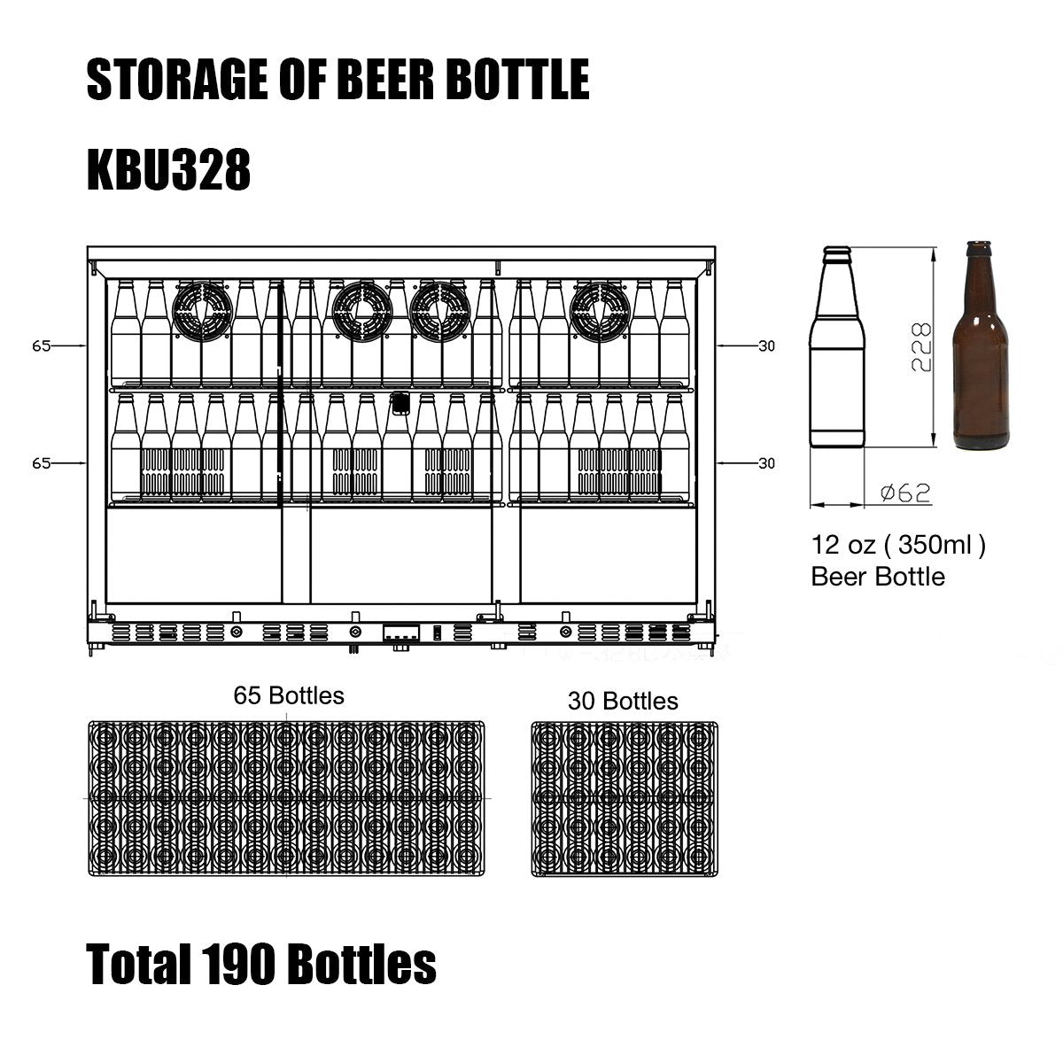 KingsBottle 53 Heating Glass 3 Door Large Beverage Refrigerator - KBU328M