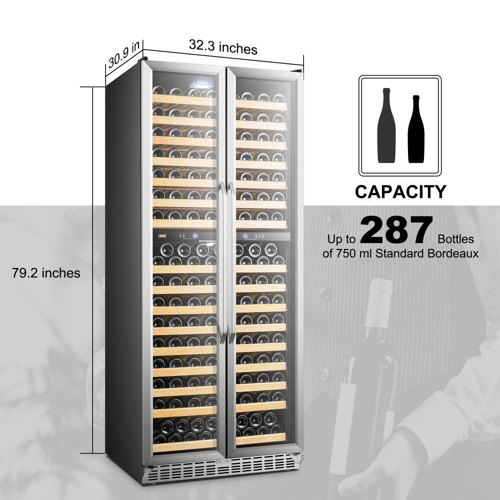 LANBO LUXURY 287 BOTTLES DUAL DOOR WINE COOLER LW328DD-Wine Coolers-The Wine Cooler Club