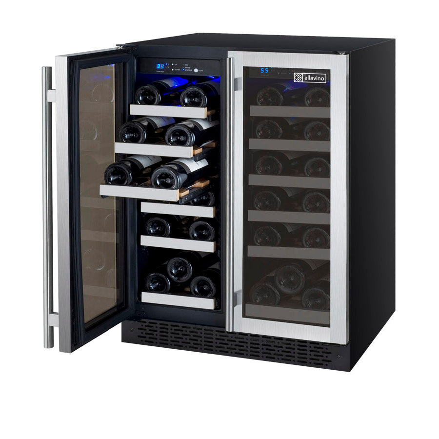 24" Wide FlexCount II Tru-Vino 36 Bottle Dual Zone Stainless Steel Wine Refrigerator - AO VSWR36-2SF20-Wine Coolers-The Wine Cooler Club