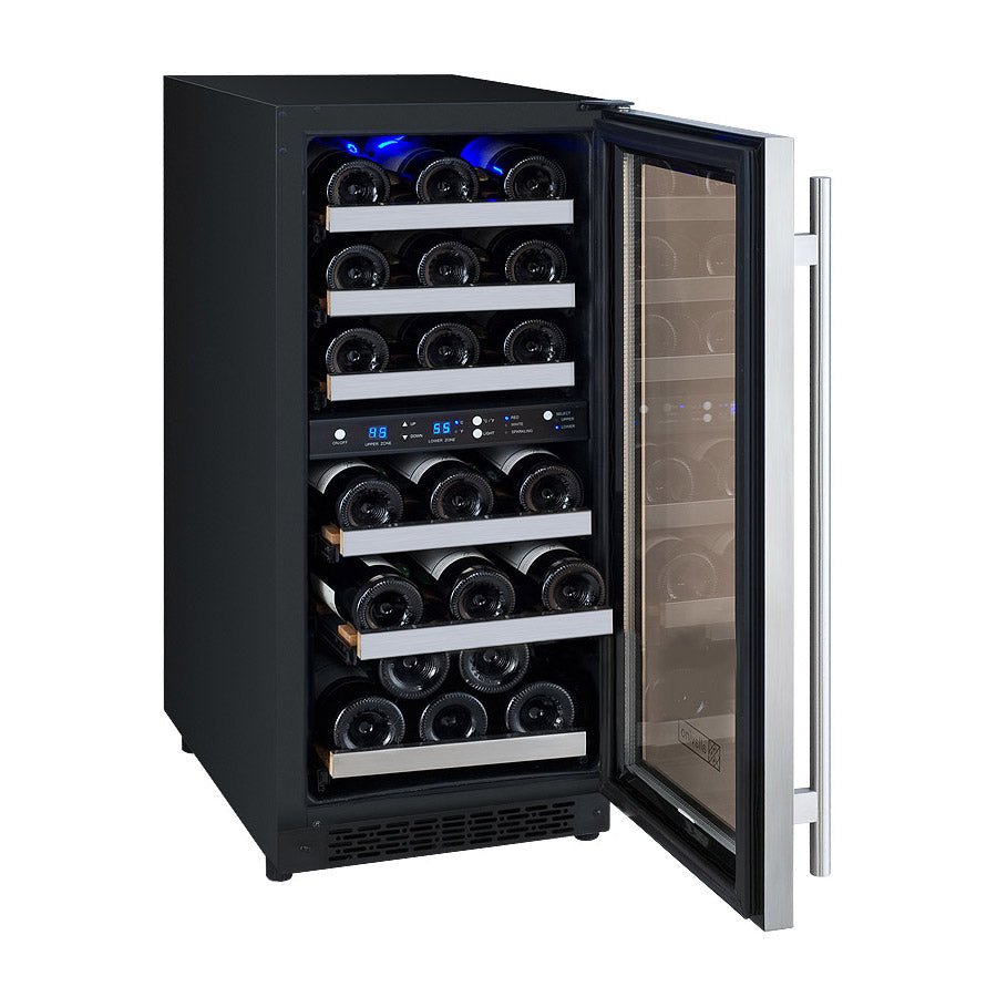 15" Wide FlexCount II Tru-Vino 30 Bottle Dual Zone Stainless Steel Right Hinge Wine Refrigerator - AO VSWR30-2SR20-Wine Fridges-The Wine Cooler Club