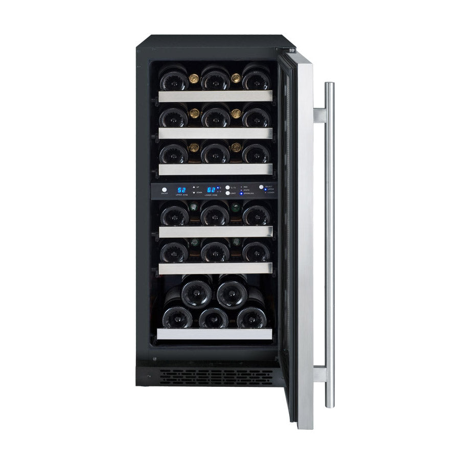 15" Wide FlexCount II Tru-Vino 30 Bottle Dual Zone Stainless Steel Right Hinge Wine Refrigerator - AO VSWR30-2SR20-Wine Fridges-The Wine Cooler Club