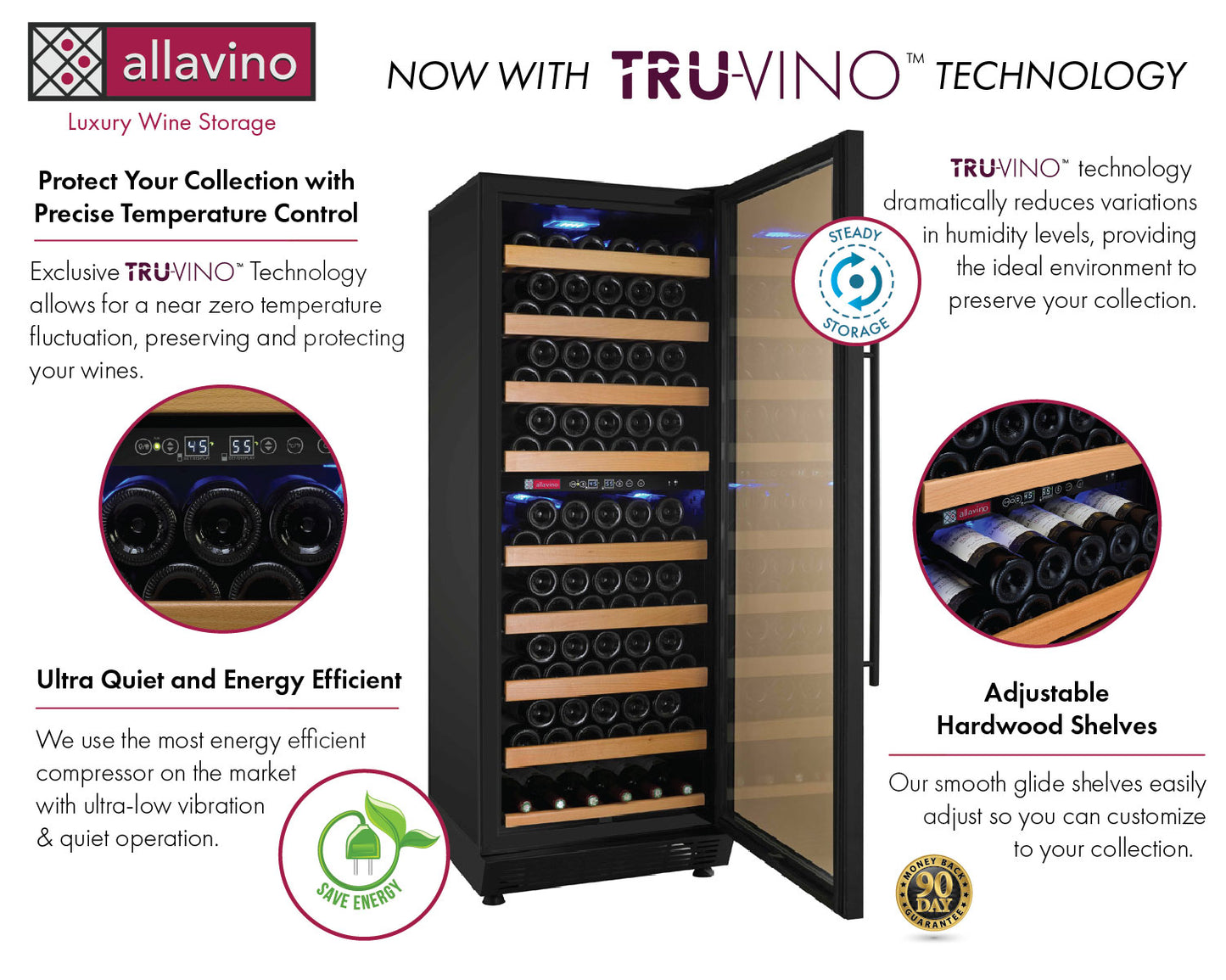 24" Wide Vite II Tru-Vino 99 Bottle Dual Zone Black Right Hinge Wine Refrigerator - AO YHWR99-2BR20-Wine Coolers-The Wine Cooler Club