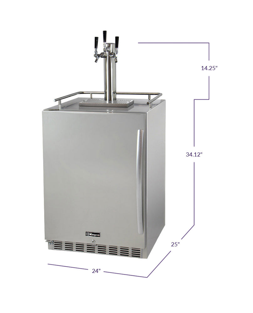 24" Wide Triple Tap All Stainless Steel Outdoor Built-In Digital Left Hinge Kegerator with Kit-Kegerators-The Wine Cooler Club