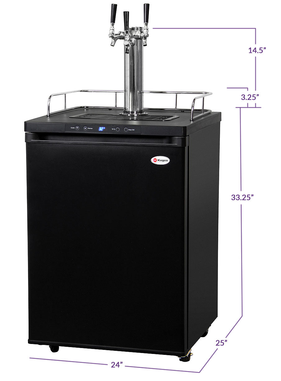 24" Wide Kombucha Triple Tap Black Kegerator-Kegerators-The Wine Cooler Club