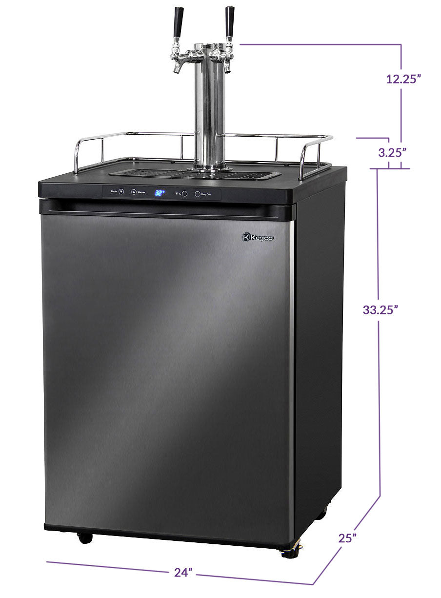 24" Wide Cold Brew Coffee Dual Tap Black Stainless Steel Kegerator-Kegerators-The Wine Cooler Club