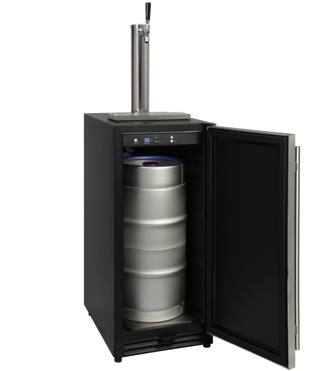 15" Wide Single Tap Stainless Steel Built-In Right Hinge Kegerator-Kegerators-The Wine Cooler Club