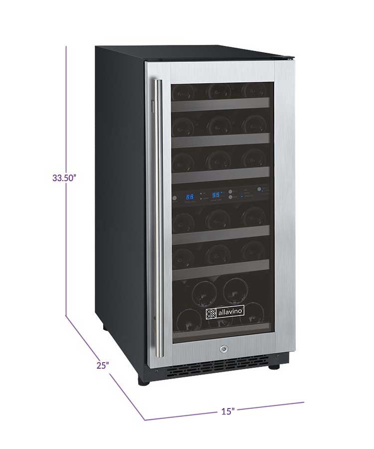 15" Wide FlexCount II Tru-Vino 30 Bottle Dual Zone Stainless Steel Right Hinge Wine Refrigerator - AO VSWR30-2SR20-Wine Fridges-The Wine Cooler Club